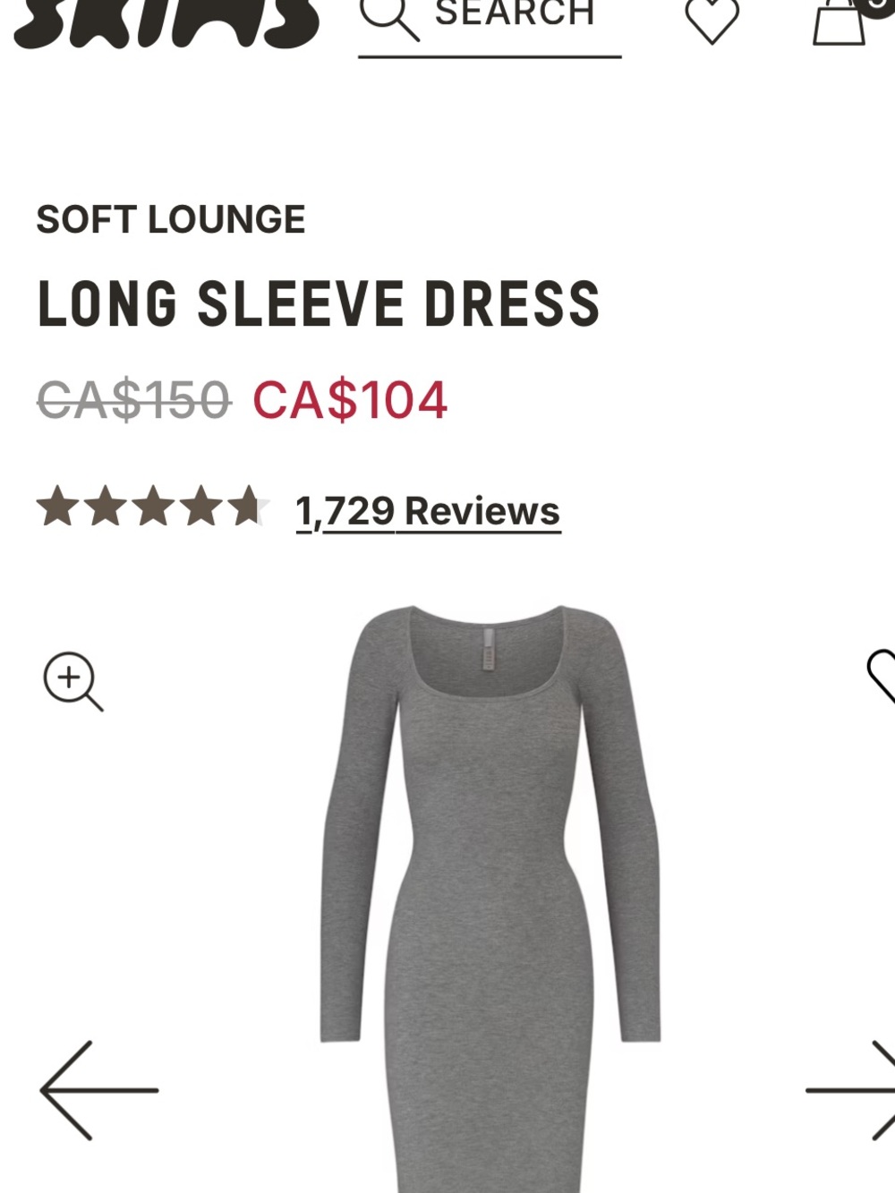 SKIMS Gray Long-Sleeve Scoop-Neck Midi Dress